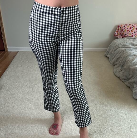 Zara: Gingham Cropped Flare Trouser Black and White - Picture 1 of 9